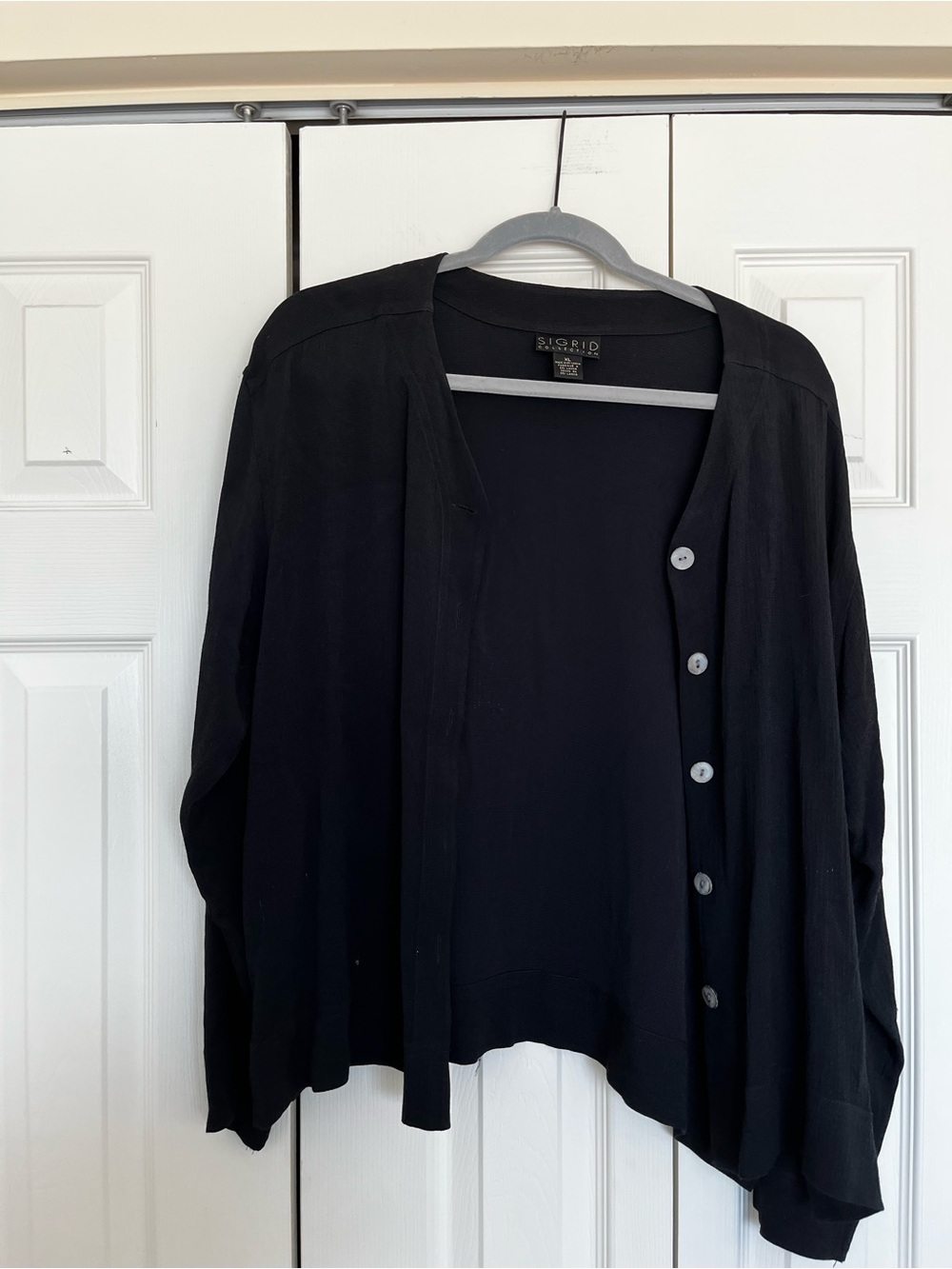 Sigrid Olsen Black Button-Front Open Cardigan